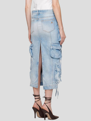Shop Slit Midi Denim Skirt with Pockets Now On Klozey Store - Trendy U.S. Premium Women Apparel & Accessories And Be Up-To-Fashion!