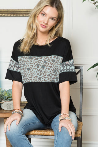Shop Celeste Full Size Leopard Exposed Seam Short Sleeve T-Shirt Now On Klozey Store - Trendy U.S. Premium Women Apparel & Accessories And Be Up-To-Fashion!