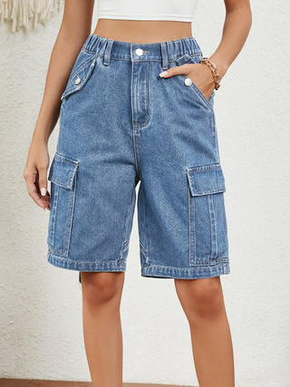 Shop High Waist Denim Shorts with Pockets Now On Klozey Store - Trendy U.S. Premium Women Apparel & Accessories And Be Up-To-Fashion!