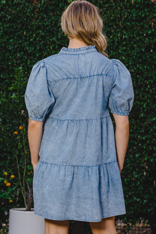 Shop ODDI Washed Tiered Mini Denim Dress Now On Klozey Store - Trendy U.S. Premium Women Apparel & Accessories And Be Up-To-Fashion!