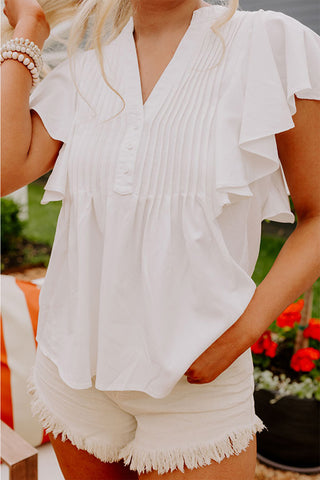 Shop Pleated V-Neck Cap Sleeve Blouse Now On Klozey Store - Trendy U.S. Premium Women Apparel & Accessories And Be Up-To-Fashion!