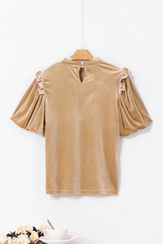 Shop Frill Mock Neck Short Sleeve Blouse Now On Klozey Store - Trendy U.S. Premium Women Apparel & Accessories And Be Up-To-Fashion!