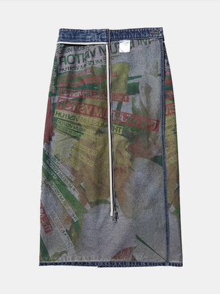 Shop Reversible Slit Printed Midi Denim Skirt Now On Klozey Store - Trendy U.S. Premium Women Apparel & Accessories And Be Up-To-Fashion!