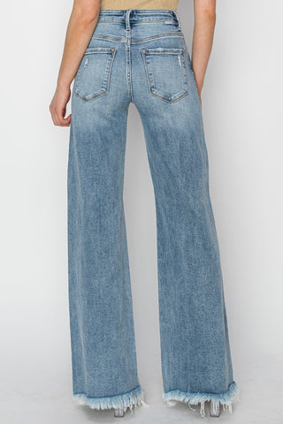 Shop RISEN Mid Rise Button Fly Wide Leg Jeans Now On Klozey Store - Trendy U.S. Premium Women Apparel & Accessories And Be Up-To-Fashion!