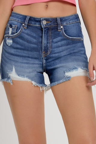 Shop RISEN Mid-Rise Distressed Denim Shorts Now On Klozey Store - Trendy U.S. Premium Women Apparel & Accessories And Be Up-To-Fashion!