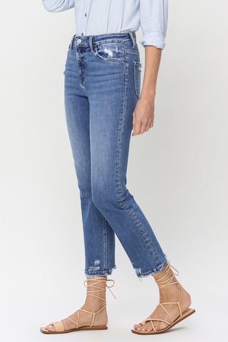 Shop Lovervet High Rise Raw Hem Straight Jeans Now On Klozey Store - Trendy U.S. Premium Women Apparel & Accessories And Be Up-To-Fashion!