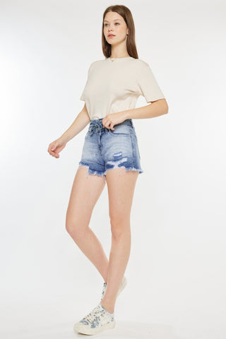 Shop Kancan High Rise Frayed Hem Denim Shorts Now On Klozey Store - Trendy U.S. Premium Women Apparel & Accessories And Be Up-To-Fashion!