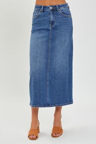 Shop RISEN High Rise Back Slit Denim Skirt Now On Klozey Store - Trendy U.S. Premium Women Apparel & Accessories And Be Up-To-Fashion!