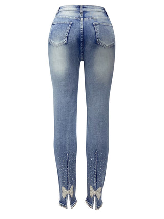 Shop Rhinestone Skinny Jeans with Pockets Now On Klozey Store - Trendy U.S. Premium Women Apparel & Accessories And Be Up-To-Fashion!