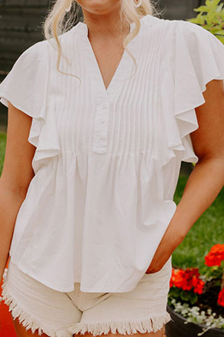 Shop Pleated V-Neck Cap Sleeve Blouse Now On Klozey Store - Trendy U.S. Premium Women Apparel & Accessories And Be Up-To-Fashion!