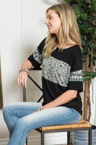 Shop Celeste Full Size Leopard Exposed Seam Short Sleeve T-Shirt Now On Klozey Store - Trendy U.S. Premium Women Apparel & Accessories And Be Up-To-Fashion!