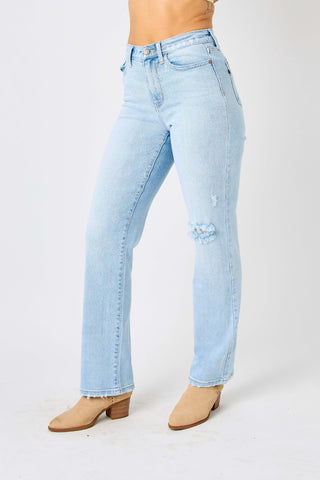 Shop Judy Blue Full Size High Waist Distressed Straight Jeans Now On Klozey Store - Trendy U.S. Premium Women Apparel & Accessories And Be Up-To-Fashion!