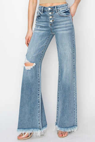 Shop RISEN Mid Rise Button Fly Wide Leg Jeans Now On Klozey Store - Trendy U.S. Premium Women Apparel & Accessories And Be Up-To-Fashion!