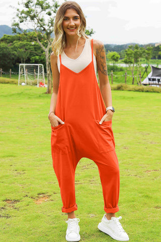 Shop Double Take Full Size Sleeveless V-Neck Pocketed Jumpsuit Now On Klozey Store - Trendy U.S. Premium Women Apparel & Accessories And Be Up-To-Fashion!