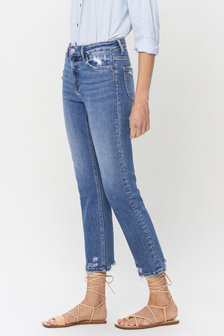 Shop Lovervet High Rise Raw Hem Straight Jeans Now On Klozey Store - Trendy U.S. Premium Women Apparel & Accessories And Be Up-To-Fashion!