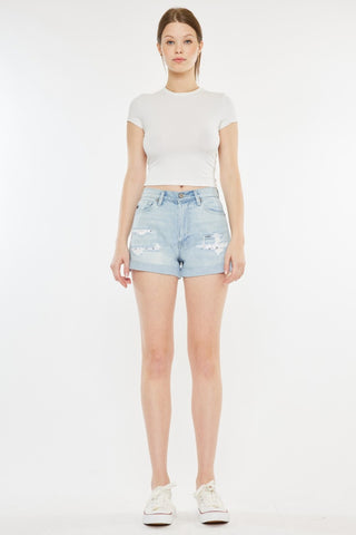 Shop Kancan High Rise Repaired Mom Denim Shorts Now On Klozey Store - Trendy U.S. Premium Women Apparel & Accessories And Be Up-To-Fashion!