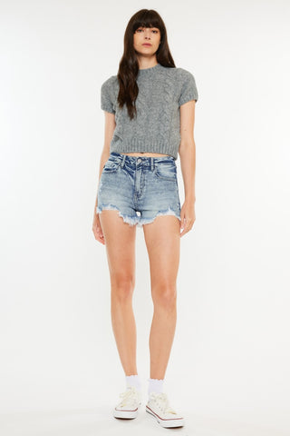 Shop Kancan High Rise Frayed Hem Denim Shorts Now On Klozey Store - Trendy U.S. Premium Women Apparel & Accessories And Be Up-To-Fashion!