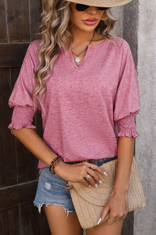 Shop Notched Lantern Sleeve Blouse Now On Klozey Store - Trendy U.S. Premium Women Apparel & Accessories And Be Up-To-Fashion!