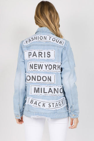 Shop American Bazi Letter Patched Distressed Denim Jacket Now On Klozey Store - Trendy U.S. Premium Women Apparel & Accessories And Be Up-To-Fashion!