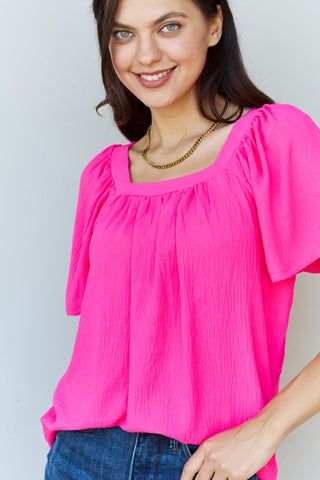 Shop Ninexis Keep Me Close Square Neck Short Sleeve Blouse in Fuchsia Now On Klozey Store - Trendy U.S. Premium Women Apparel & Accessories And Be Up-To-Fashion!