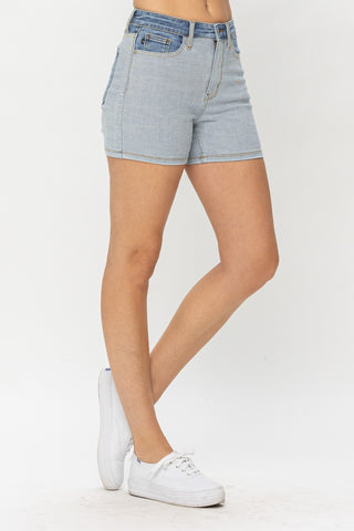 Shop Judy Blue Full Size Color Block Denim Shorts Now On Klozey Store - Trendy U.S. Premium Women Apparel & Accessories And Be Up-To-Fashion!