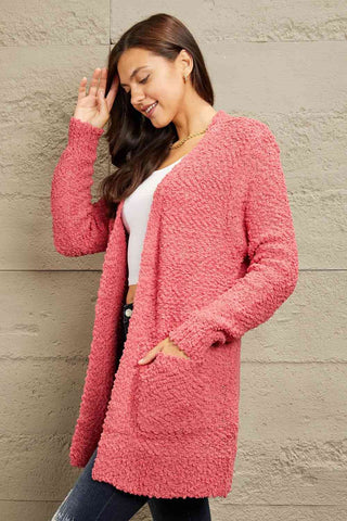 Shop Zenana Falling For You Full Size Open Front Popcorn Cardigan Now On Klozey Store - Trendy U.S. Premium Women Apparel & Accessories And Be Up-To-Fashion!