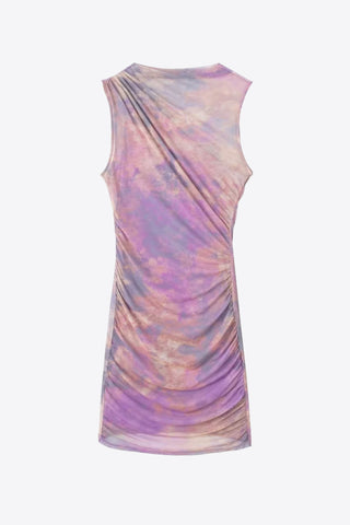 Shop Tie-Dye Ruched Sleeveless Dress Now On Klozey Store - Trendy U.S. Premium Women Apparel & Accessories And Be Up-To-Fashion!