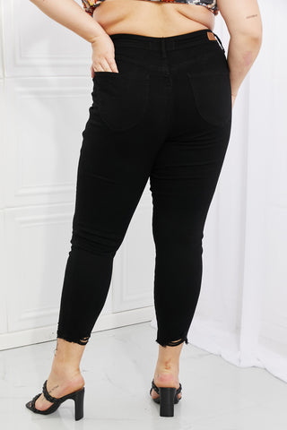 Shop Judy Blue Mila Full Size High Waisted Shark Bite Hem Skinny Jeans Now On Klozey Store - Trendy U.S. Premium Women Apparel & Accessories And Be Up-To-Fashion!