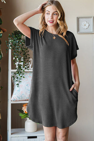 Shop Heimish Full Size Ribbed Round Neck Short Sleeve Tee Dress Now On Klozey Store - Trendy U.S. Premium Women Apparel & Accessories And Be Up-To-Fashion!
