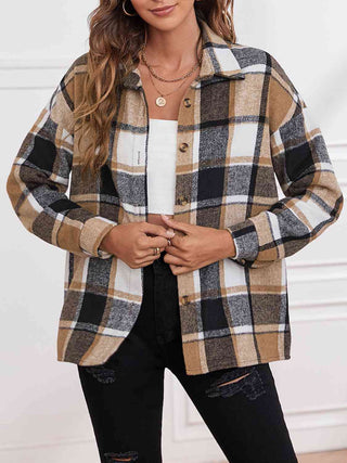 Shop Plaid Collared Neck Button Down Jacket Now On Klozey Store - Trendy U.S. Premium Women Apparel & Accessories And Be Up-To-Fashion!