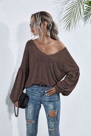 Shop V-Neck Long Sleeve Dropped Shoulder Knit Top Now On Klozey Store - Trendy U.S. Premium Women Apparel & Accessories And Be Up-To-Fashion!