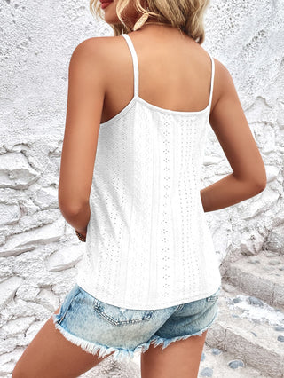 Shop Eyelet Lace Trim V-Neck Cami Now On Klozey Store - Trendy U.S. Premium Women Apparel & Accessories And Be Up-To-Fashion!