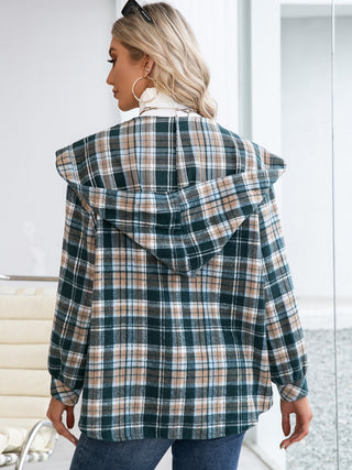 Shop Plaid Snap Down Hooded Jacket Now On Klozey Store - Trendy U.S. Premium Women Apparel & Accessories And Be Up-To-Fashion!