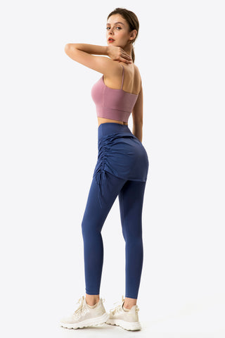 Shop Drawstring Ruched Faux Layered Yoga Leggings Now On Klozey Store - Trendy U.S. Premium Women Apparel & Accessories And Be Up-To-Fashion!