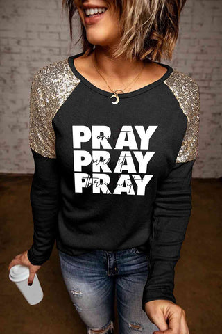 Shop PRAY Graphic Sequin T-Shirt Now On Klozey Store - Trendy U.S. Premium Women Apparel & Accessories And Be Up-To-Fashion!