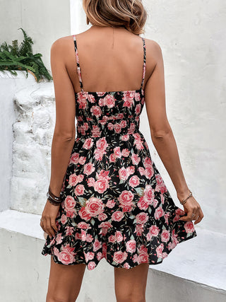 Shop Tied Rose Print Spaghetti Strap Dress Now On Klozey Store - Trendy U.S. Premium Women Apparel & Accessories And Be Up-To-Fashion!