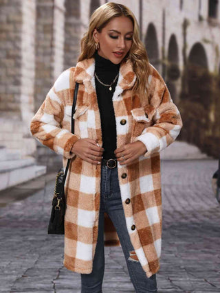 Shop Plaid Collared Neck Button Down Coat Now On Klozey Store - Trendy U.S. Premium Women Apparel & Accessories And Be Up-To-Fashion!