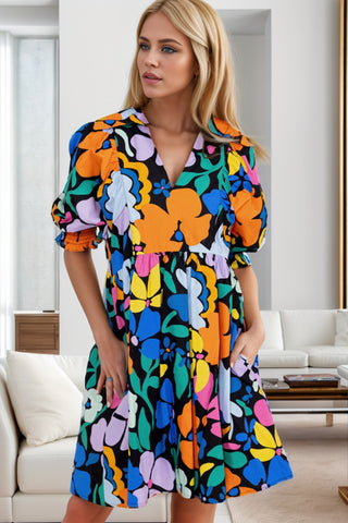 Shop Printed Johnny Collar Half Sleeve Mini Dress Now On Klozey Store - Trendy U.S. Premium Women Apparel & Accessories And Be Up-To-Fashion!