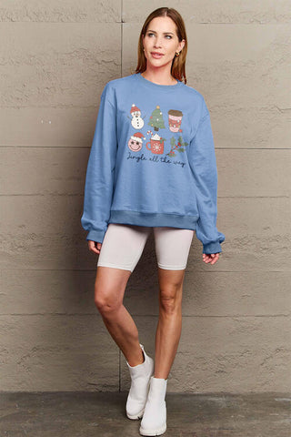 Shop Simply Love Full Size JINGLE ALL THE WAY Long Sleeve Sweatshirt Now On Klozey Store - Trendy U.S. Premium Women Apparel & Accessories And Be Up-To-Fashion!