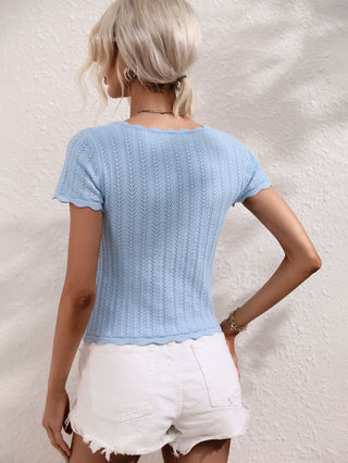 Shop Scalloped Hem Square Neck Knit Top Now On Klozey Store - Trendy U.S. Premium Women Apparel & Accessories And Be Up-To-Fashion!