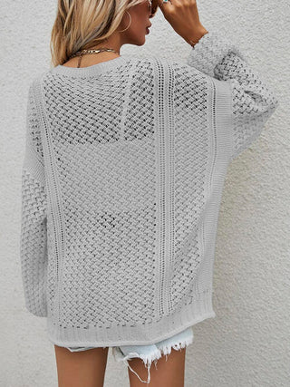 Shop Openwork Button Front Cardigan Now On Klozey Store - Trendy U.S. Premium Women Apparel & Accessories And Be Up-To-Fashion!