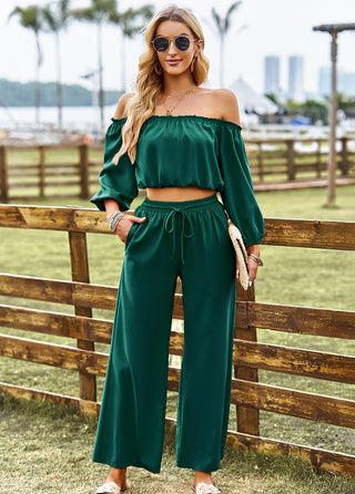 Shop Off-Shoulder Blouse and Drawstring Waist Pants Set Now On Klozey Store - Trendy U.S. Premium Women Apparel & Accessories And Be Up-To-Fashion!
