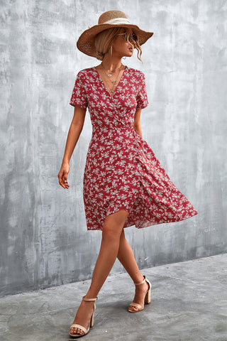 Shop Floral Surplice Neck Flutter Sleeve Dress Now On Klozey Store - Trendy U.S. Premium Women Apparel & Accessories And Be Up-To-Fashion!