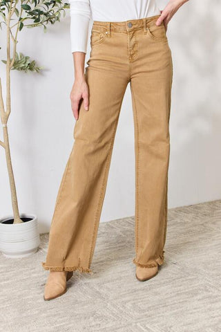 Shop RISEN Full Size Fringe Hem Wide Leg Jeans Now On Klozey Store - Trendy U.S. Premium Women Apparel & Accessories And Be Up-To-Fashion!