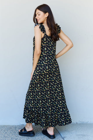 Shop Doublju In The Garden Ruffle Floral Maxi Dress in Black Yellow Floral Now On Klozey Store - Trendy U.S. Premium Women Apparel & Accessories And Be Up-To-Fashion!