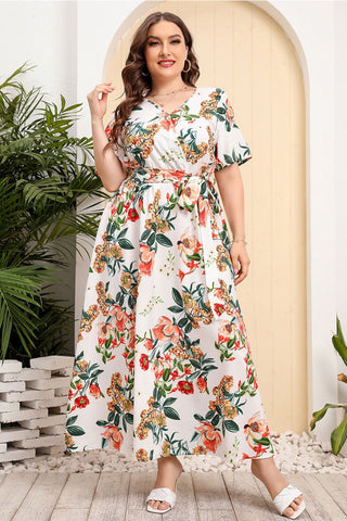 Shop Plus Size Printed Surplice Short Sleeve Maxi Dress Now On Klozey Store - Trendy U.S. Premium Women Apparel & Accessories And Be Up-To-Fashion!