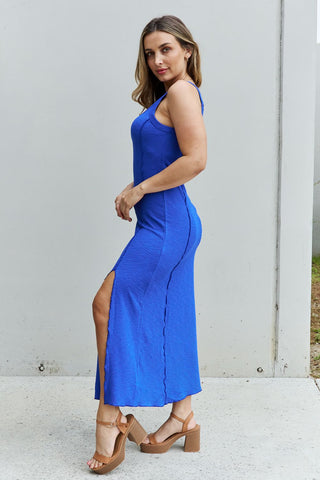 Shop Culture Code Look At Me Full Size Notch Neck Maxi Dress with Slit in Cobalt Blue Now On Klozey Store - Trendy U.S. Premium Women Apparel & Accessories And Be Up-To-Fashion!