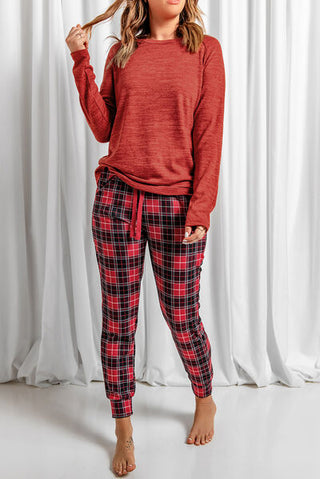 Shop Round Neck Top and Drawstring Plaid Pants Lounge Set Now On Klozey Store - Trendy U.S. Premium Women Apparel & Accessories And Be Up-To-Fashion!