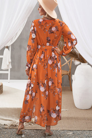 Shop Floral Tie Waist Slit Maxi Dress Now On Klozey Store - Trendy U.S. Premium Women Apparel & Accessories And Be Up-To-Fashion!