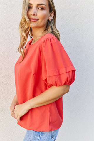 Shop Petal Dew Sweet Innocence Full Size Puff Short Sleeve Top In Tomato Now On Klozey Store - Trendy U.S. Premium Women Apparel & Accessories And Be Up-To-Fashion!
